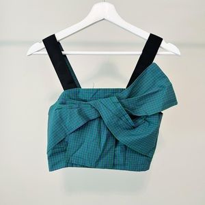 H&M Crop top green and purple gingham bow top